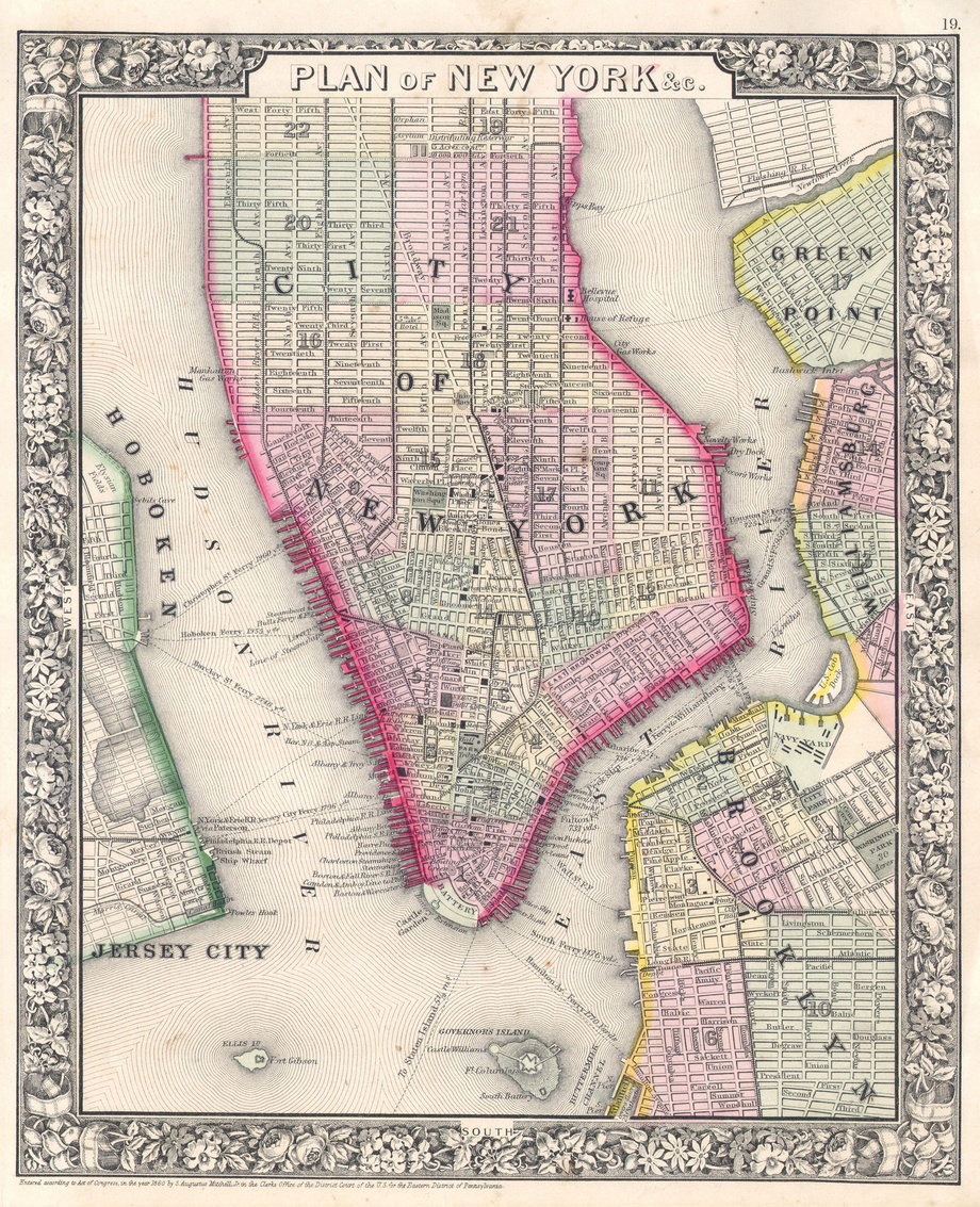 Mapa Nowego Jorku z 1864 r.