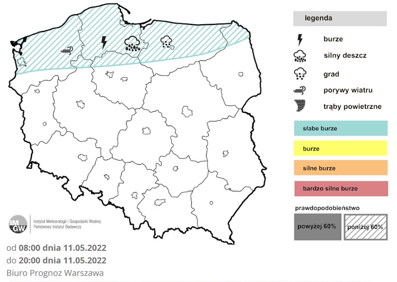 W środę pojedyncze burze możliwe są w północnej Polsce