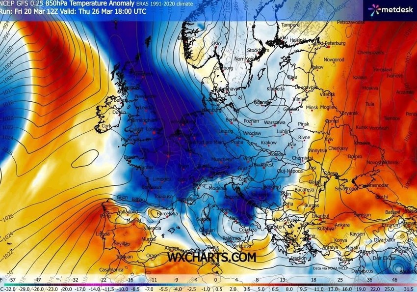 Mapa polarnog vrtloga nad Balkanom