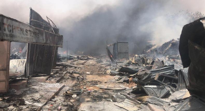 Fire destroys shops