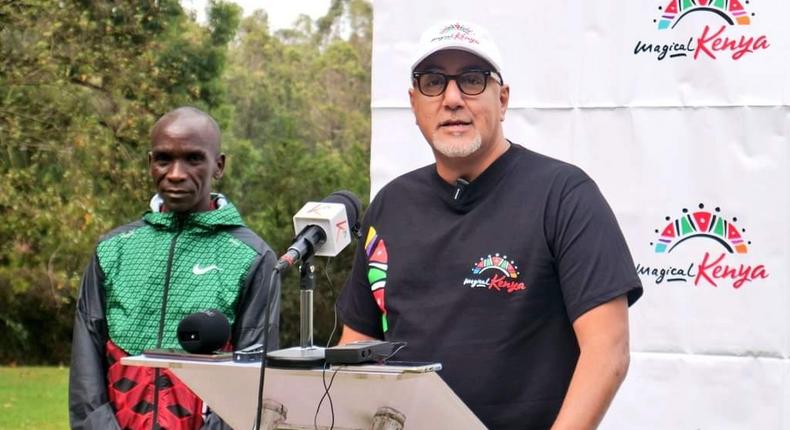 Kenya Tourism Board renews partnership with World marathon record holder Eliud Kipchioge as Magical Kenya destination Ambassador on April 14, 2022 at Karura Forest