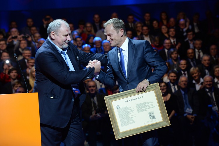 Andrzej Grabowski i Donald Tusk na konwencji Platformy Obywatelskiej