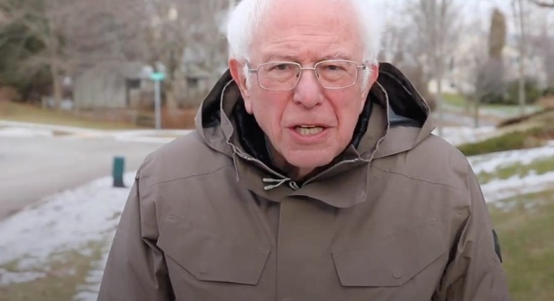 Sen. Bernie Sanders posted an ad in 2019 for his presidential campaign, which quickly adapted into a meme by Internet users.
