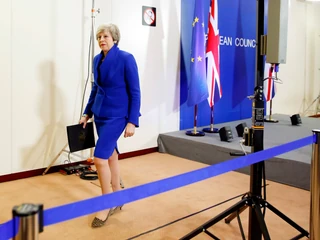 Theresa May, premier Wielkiej Brytanii, po konferencji prasowej wieńczącej szczyt Rady Europejskiej. Bruksela, 11 kwietnia 2019 r.