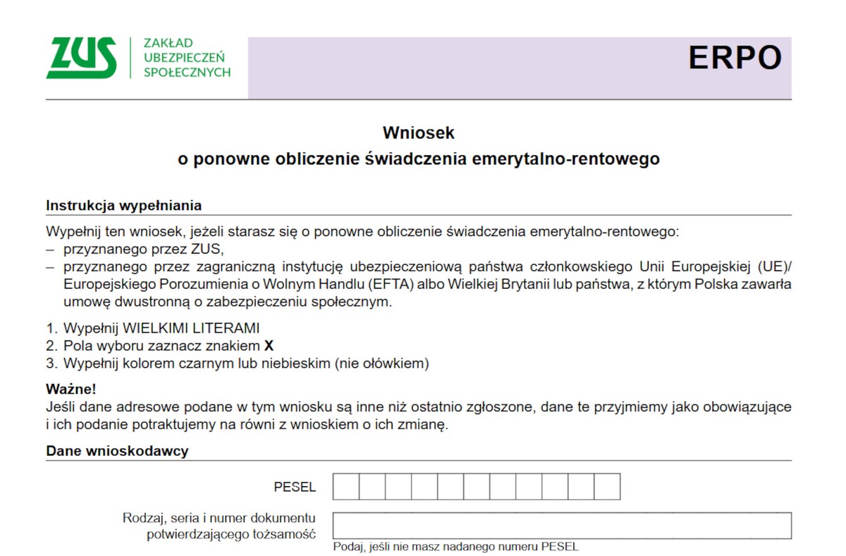 Wniosek o ponowne przeliczenie emerytury - jak wypełnić?