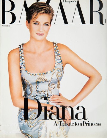 Diana hercegnő követte a királyi udvar hagyományait és a brit divattervezőktől választott ruhákat. Miután férjével különváltak útjaik, számára az udvari kötelezettségek véget értek és elkezdett küldölfi dizájnerektől származó ruhákat is viselni. Az olasz Gianni Versace nagy kedvence volt. 1991-ben Patrick Demarchellier fotózta ebben a csodás darabban.
