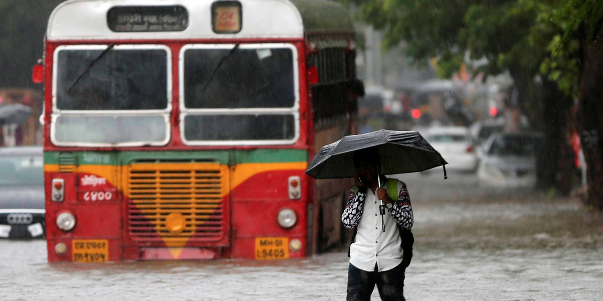 A road flooded by heavy rains in Mumbai, India.