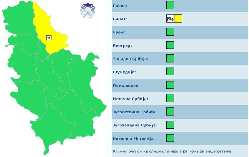 Žuti meteoalarm danas i sutra na području Banata