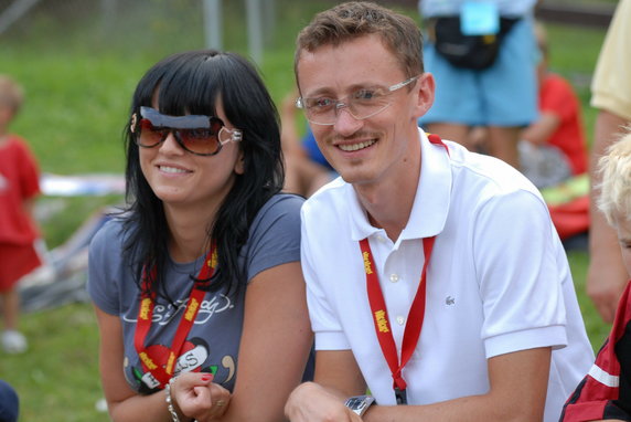 Izabela Małysz i Adam Małysz na zawodach w skokach narciarskich juniorów w Zakopanem (lipiec 2007)