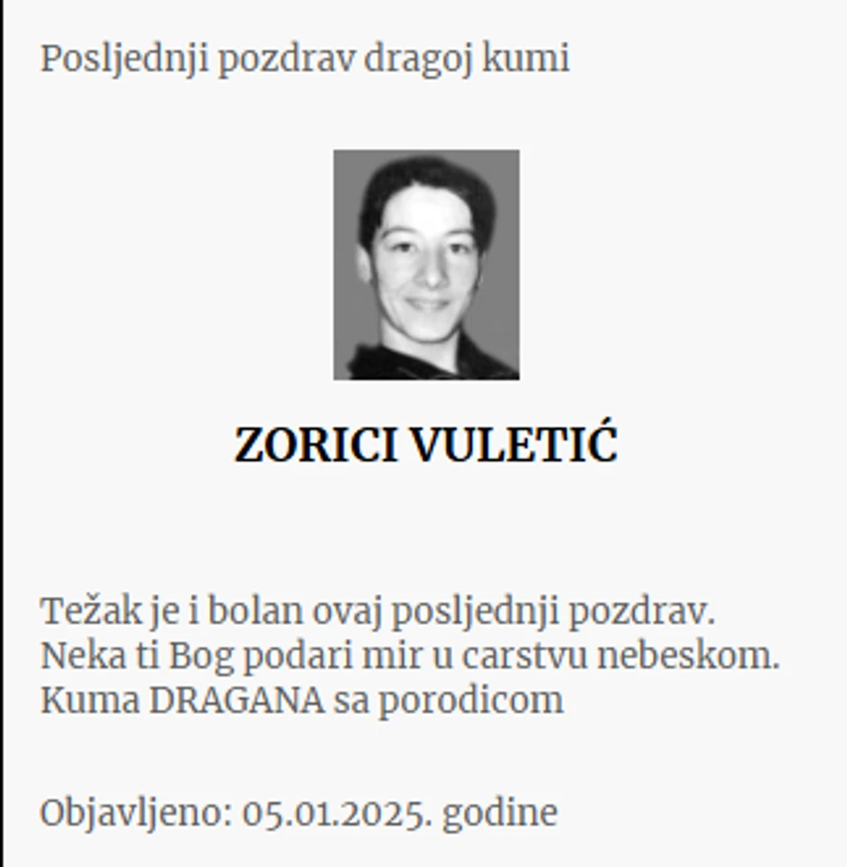 Umrlice Zorici Vuletić