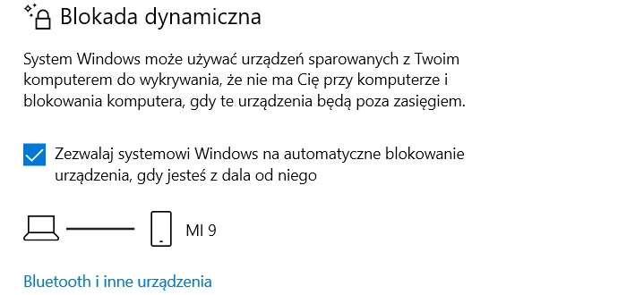 Z Blokadą dynamiczną pecet zostanie automatycznie zablokowany smartfonem