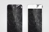 Broken mobile phone screen, black, white, clipping path.