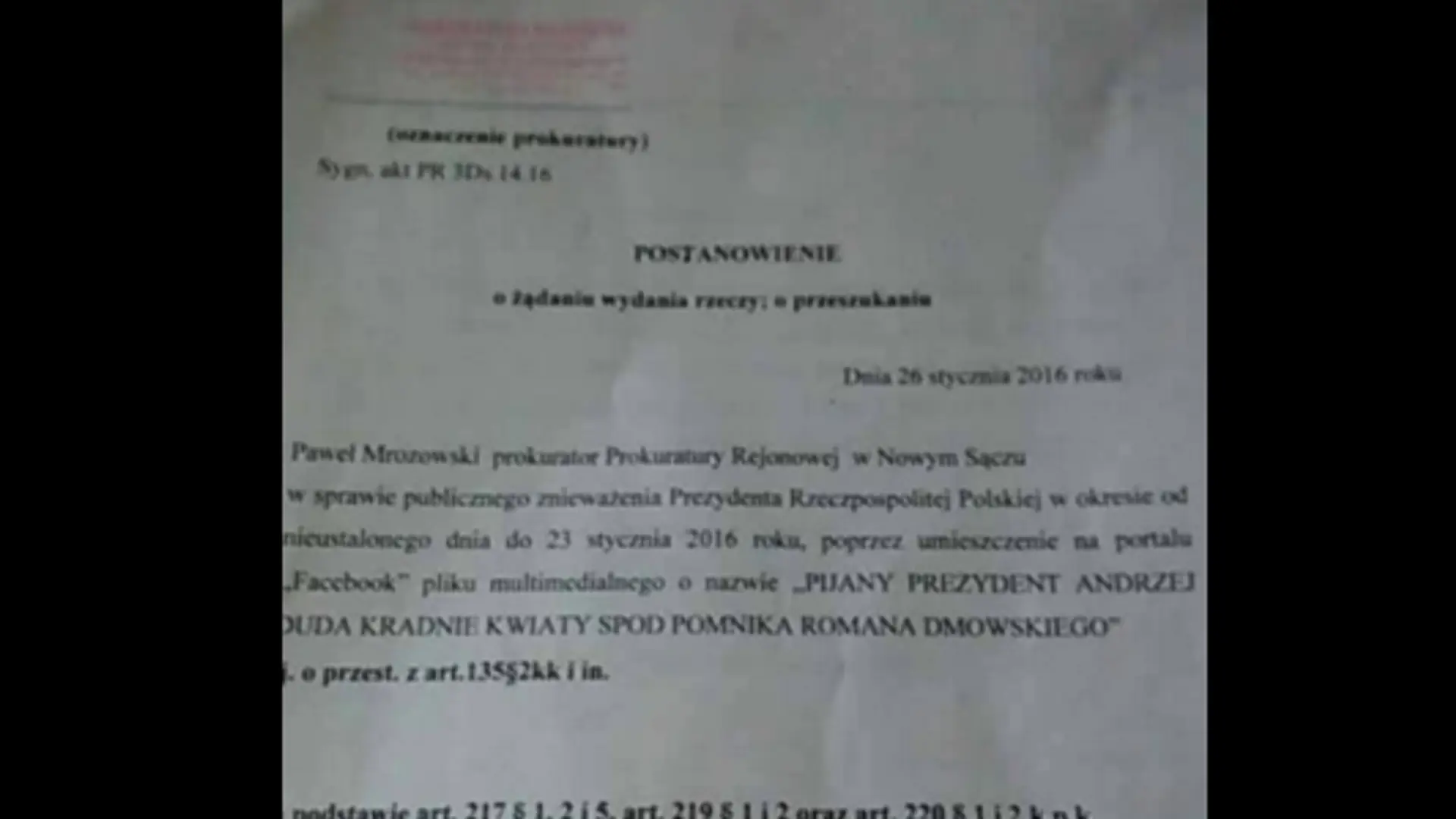 Prokuratura przeszukała mieszkanie autora filmiku o Andrzeju Dudzie i zabrała komputer. Śmieszkowanie się skończyło?