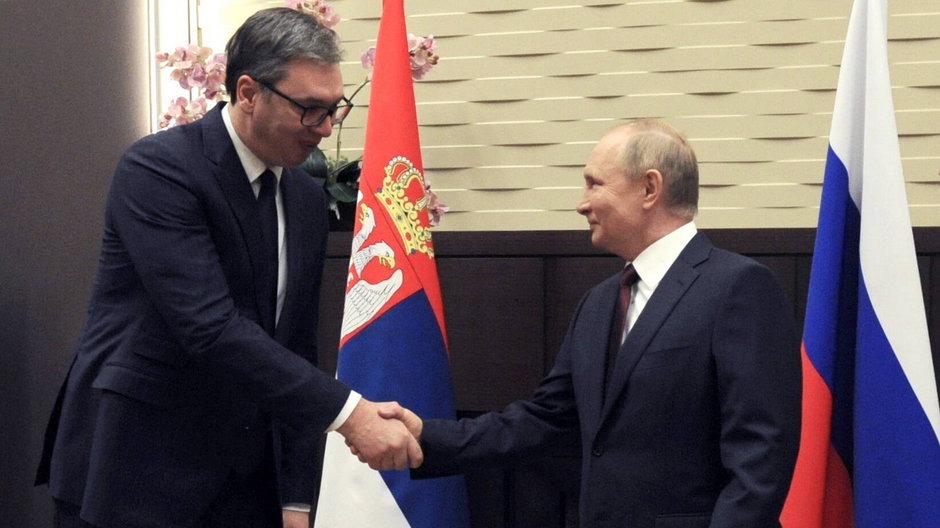 Premier Serbii Aleksandar Vucic oraz Władimir Putin podczas spotkania w 2021 r.