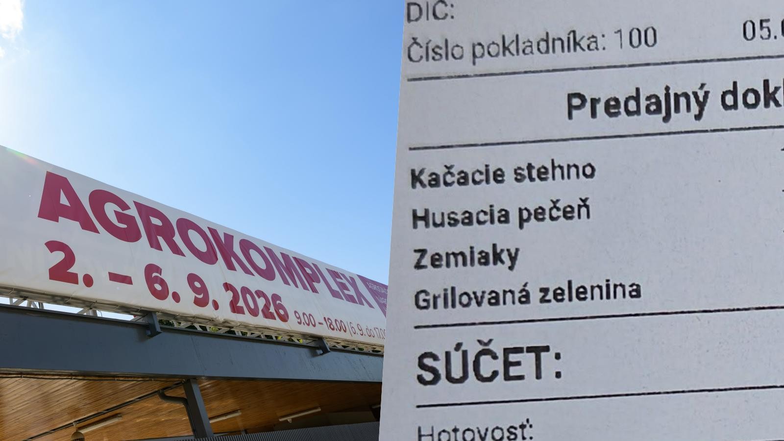 Michal ukázal účet za jedlo na Agrokomplexe.