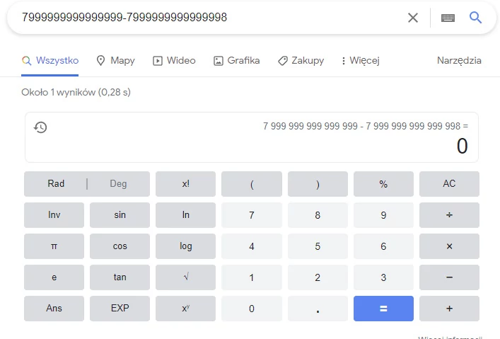 Błąd w kalkulatorze Google'a