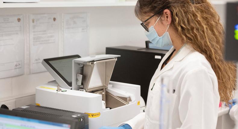 A laboratory worker in Cape Town, South Africa, on October 5, 2021.