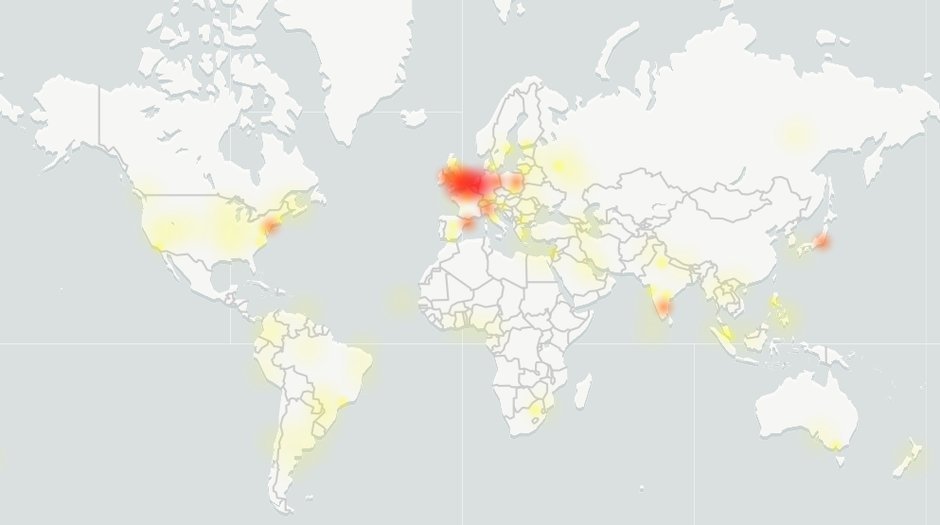 Mapa ze zgłaszanymi problemami z Gmailem