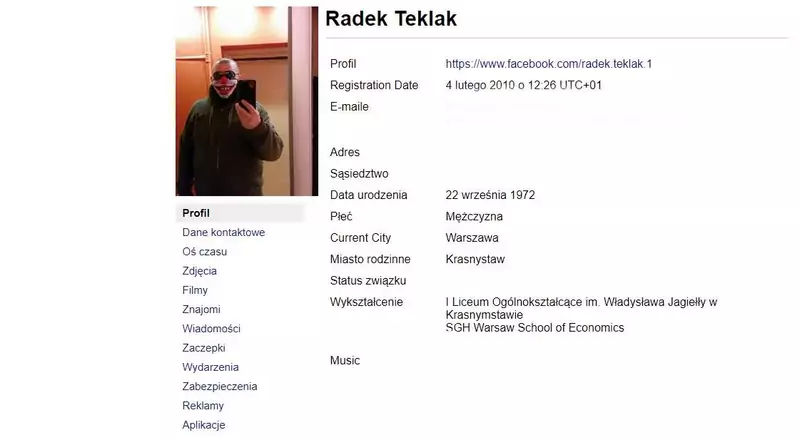 Radek Teklak sprawdził, co wie o nim Facebook