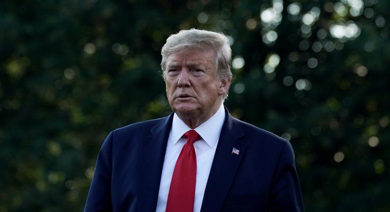 FILE PHOTO: U.S. President Donald Trump walks to address the media before boarding Marine One for a trip to New Mexico, on the South Lawn of the White House in Washington, U.S., September 16, 2019.  REUTERS/Sarah Silbiger.