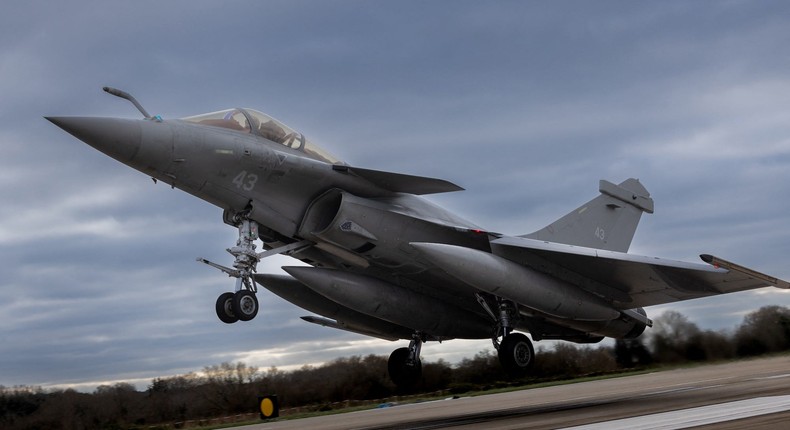 The French multirole fighter Rafale F3R Marine lands on the tarmac of the Lann-Bihoue French Navy airbase in western France on January 12.Fred Tanneau/Getty Images