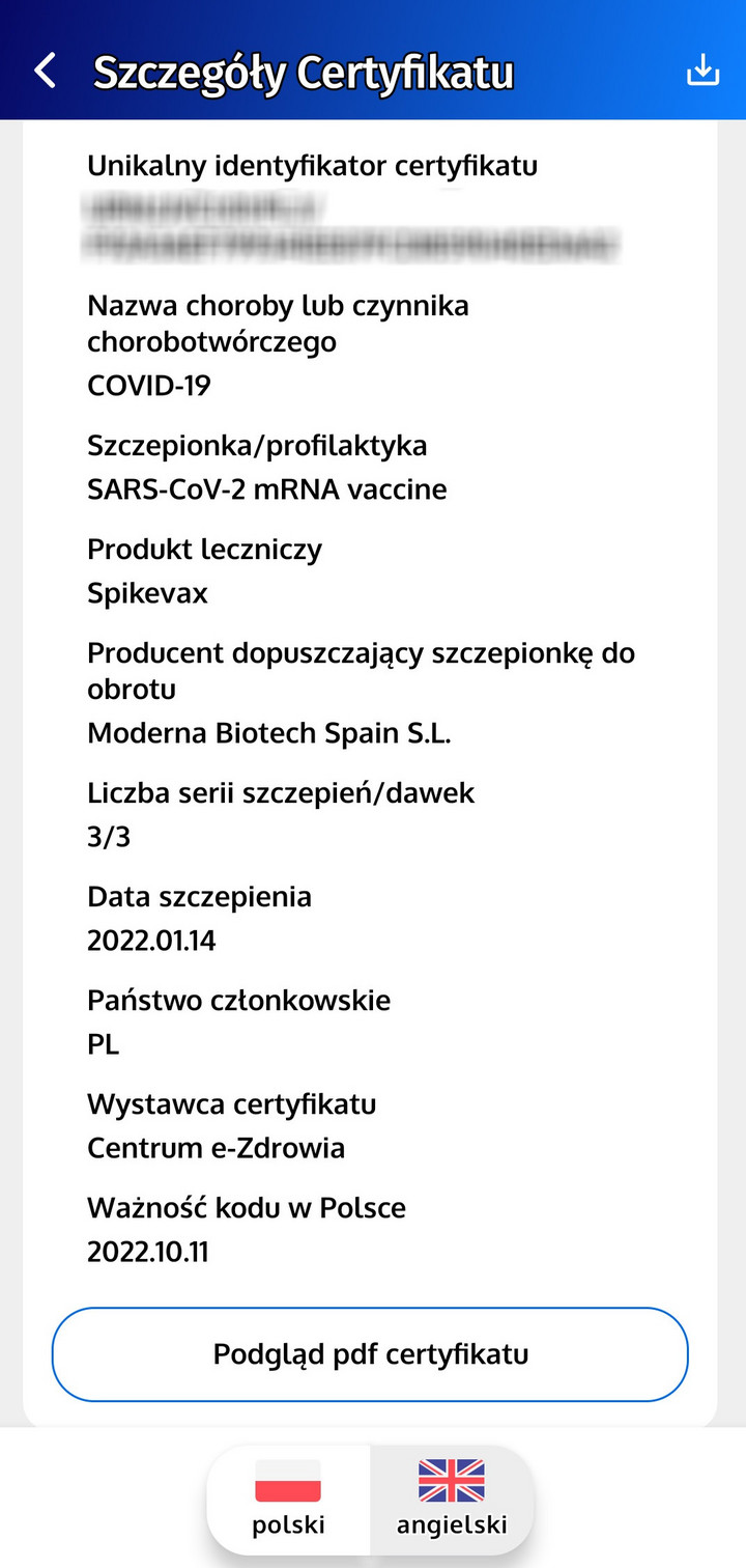 Certyfikat covidowy