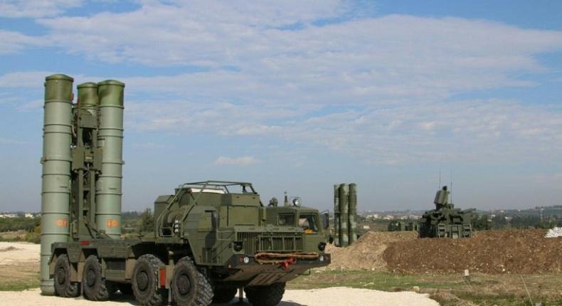 Russian S-400 air defence missile systems at the Hmeimim airbase in the Syrian province of Latakia