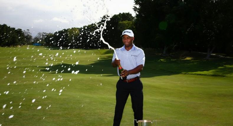 Harold Varner III of the US celebrates winning the Australian PGA Championship at Royal Pines, Gold Coast on December 4, 2016