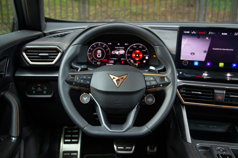 The interior is comfortable and driving is a pleasure.  A starter on the steering wheel adds a sporty touch 