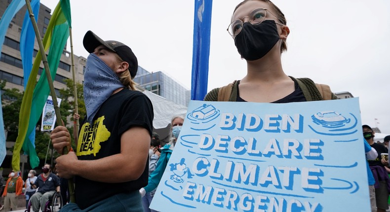 Environmental activists protest climate change on Indigenous Peoples Day, outside the White House in October.