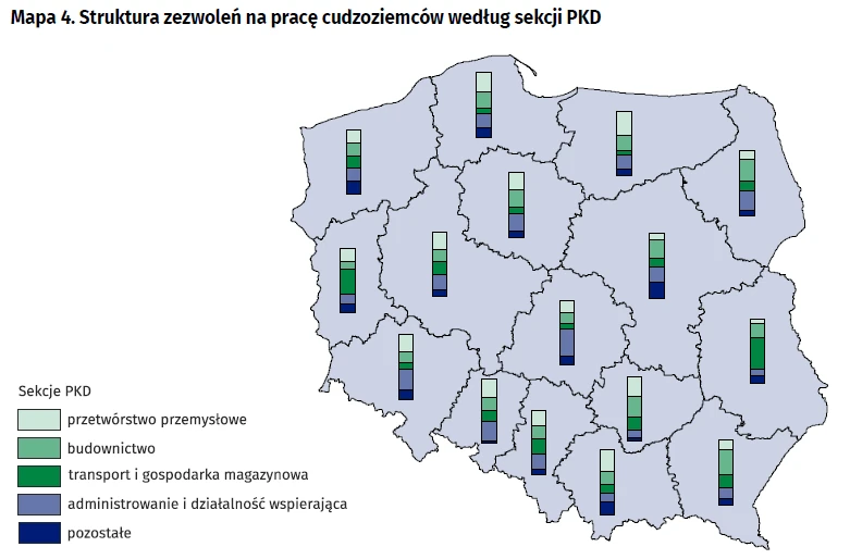 Struktura zezwoleń na pracę cudzoziemców według wielkich grup zawodów