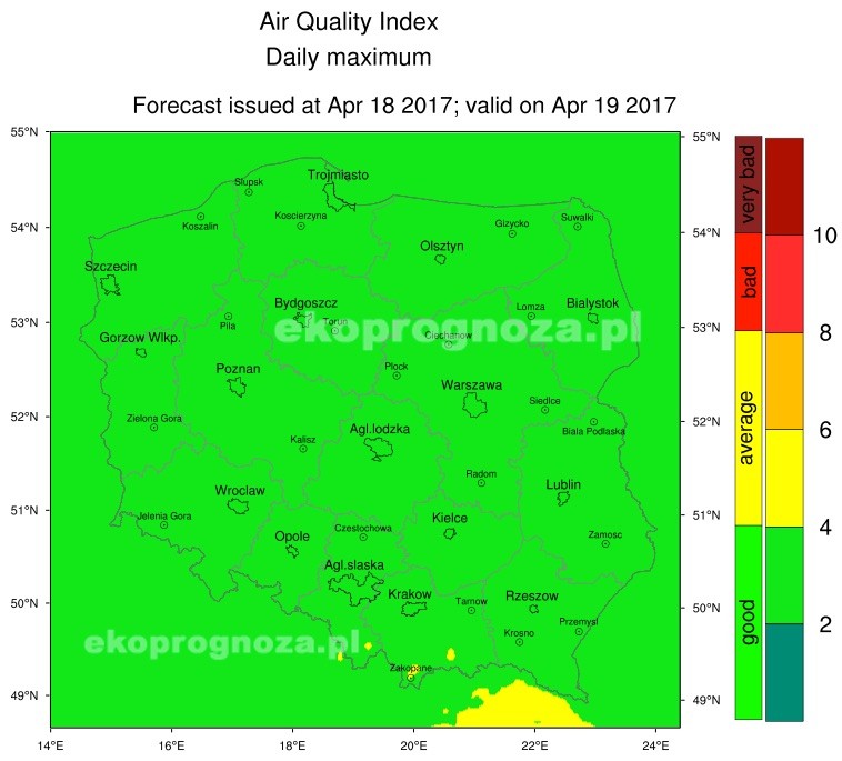 Ekoprognoza na 19 kwietnia 2017r.
