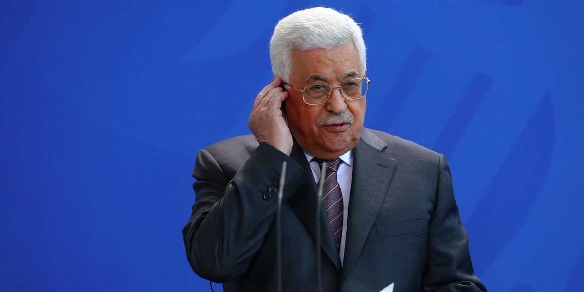 German Chancellor Angela Merkel and Palestinian President Mahmoud Abbas give a statement in Berlin, Germany, March 24, 2017.