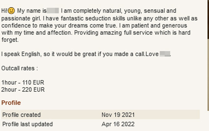 Deo oglasa na pomenutom sajtu