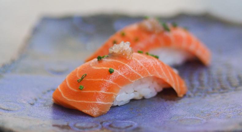 Wildtype's cultivated sushi-grade salmon.
