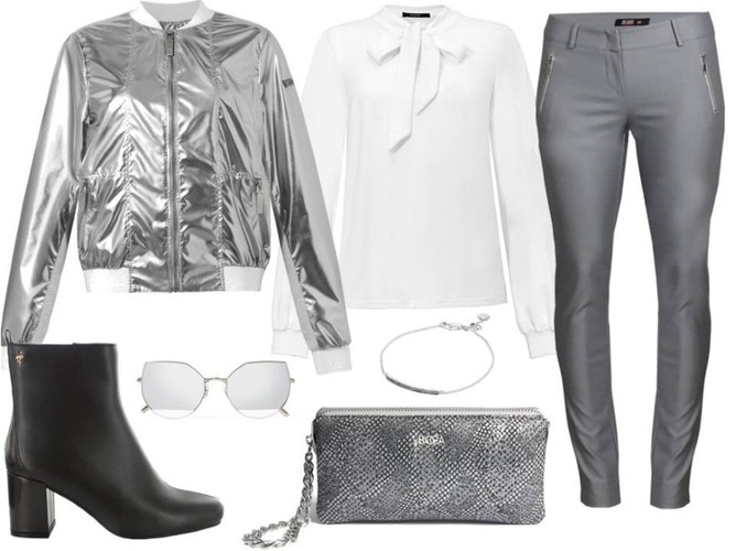 Srebro na wiosnę. STYLIZACJA: kurtka, portfel-Boca/boca.pl, spodnie-Midori Feminine Fashion/midori.pl, bluzka-More Moi/moremoi, buty-Menbur/menbur.pl, dodatki-TK Maxx