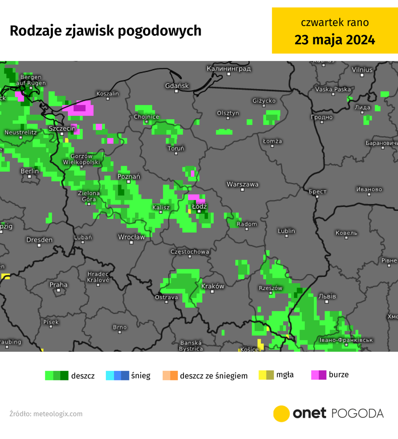 W wielu regionach padać będzie również w nocy