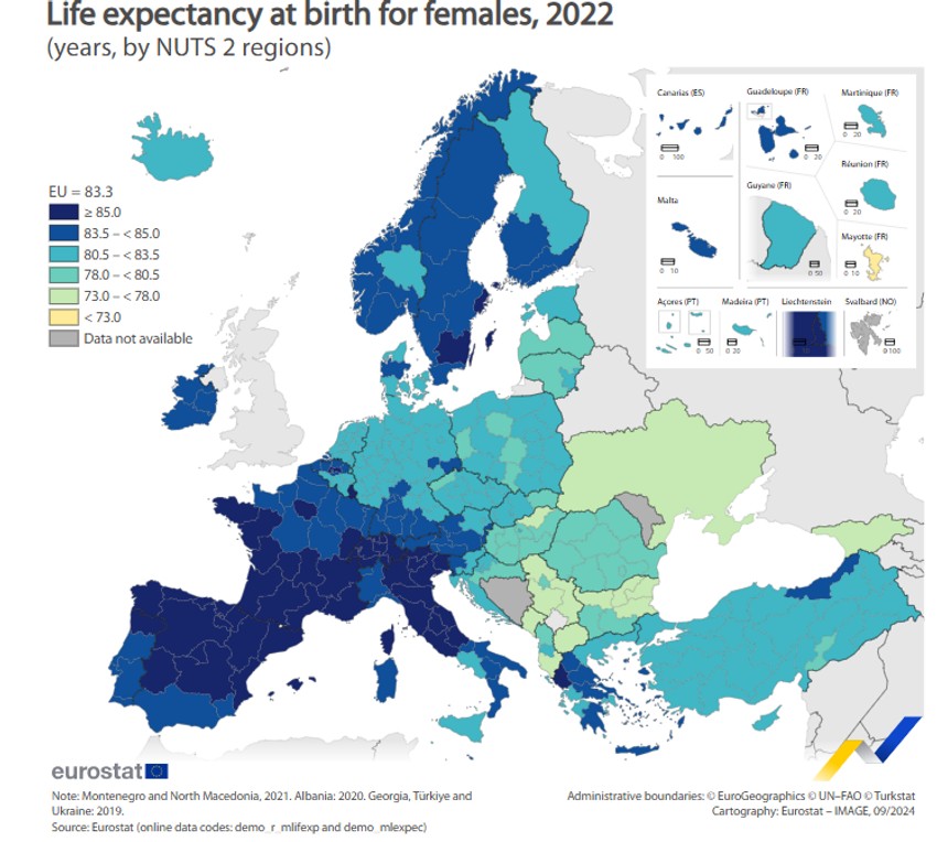 Očekivani životni vek kod žena u Evropi
