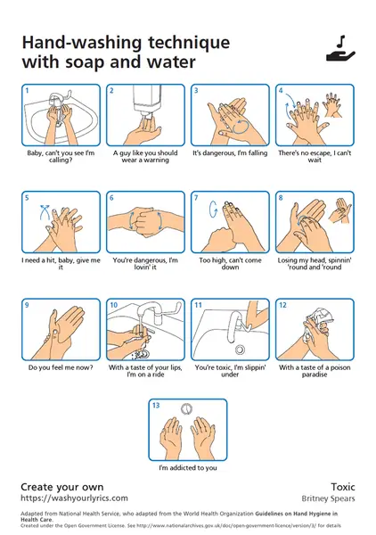 Instrukcja mycia rąk przez 20 sekund do &quot;Toxic&quot; Britney Spears