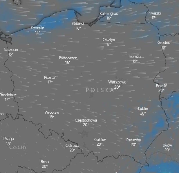 Przewidywane opady o 10:00 w czwartek 30 lipca