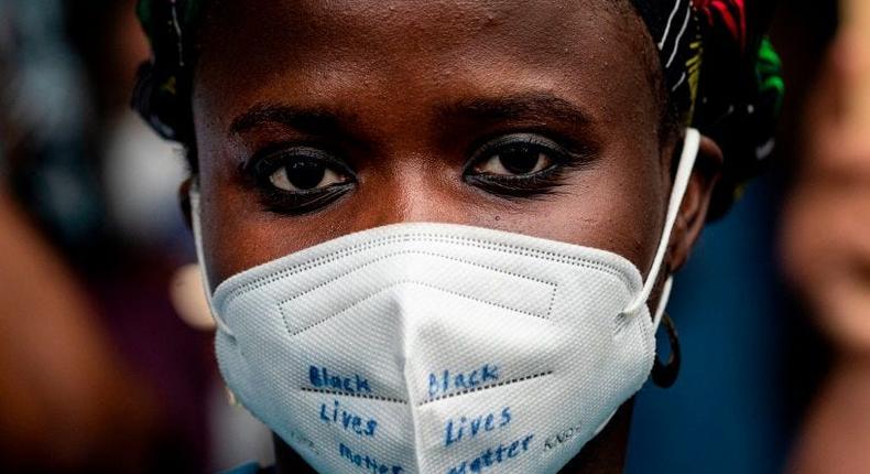 Nurses and healthcare workers attend a Black Lives Matter rally in front of Bellevue Hospital on June 4, 2020, in New York City.