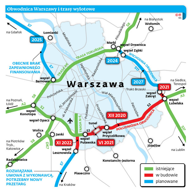 Południowa obwodnica Warszawy prawie gotowa. Kiedy powstanie cały ring wokół stolicy? [MAPA]