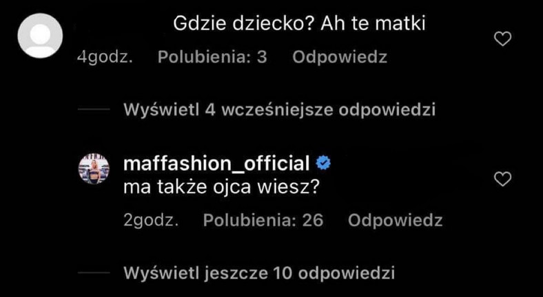 Wymiana zdań na profilu Maffashion