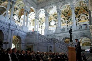 U.S. House Speaker Paul Ryan (R-WI) delivers a policy address from the Great Hall at the Library of 