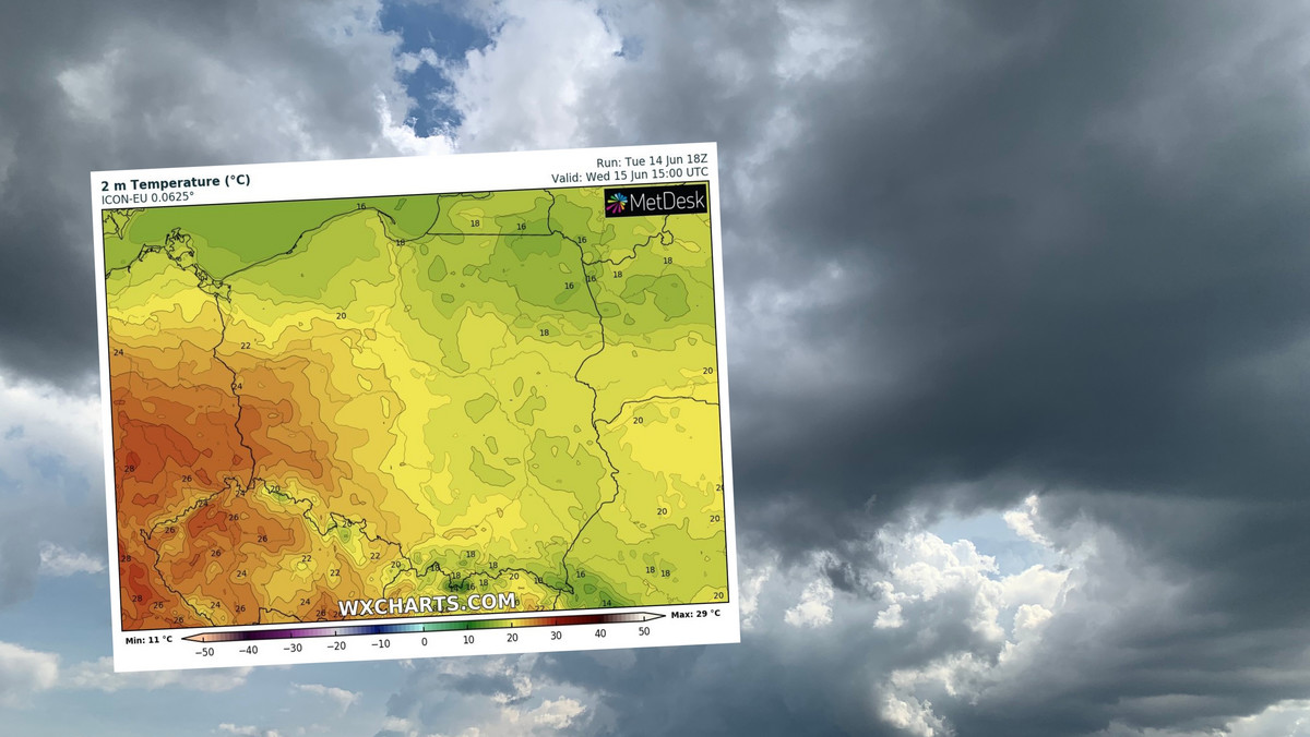 Pogoda na środę, 15 czerwca. Będzie cieplej, ale lokalnie uwaga na burze