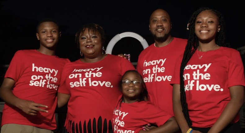 Ari Simpson (second from left) with her family wearing Tees of Life shirts.Ari Simpson