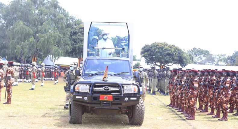 President Museveni touring the muilitary parade