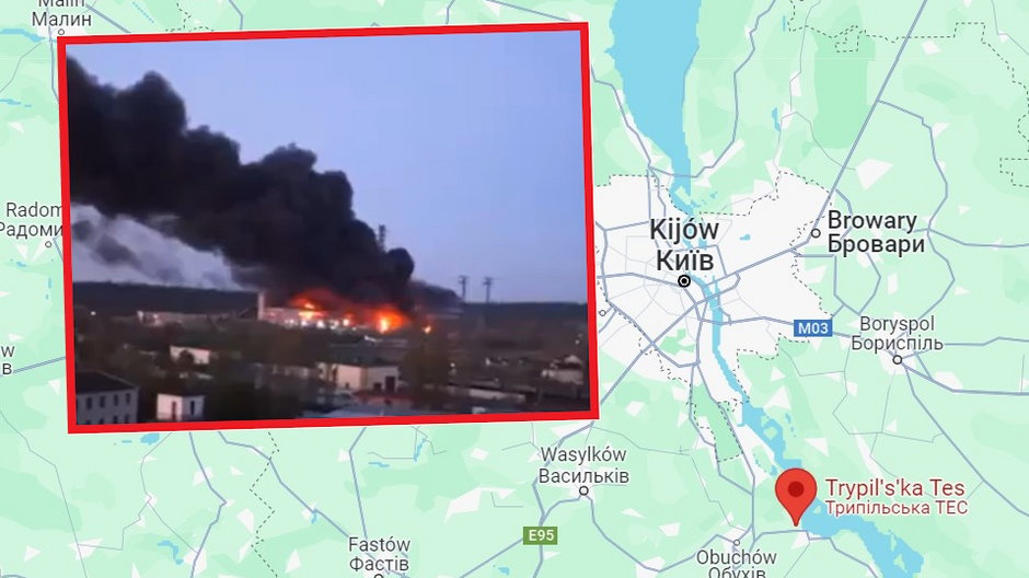 Zmasowany atak Rosjan. Płonie elektrownia pod Kijowem