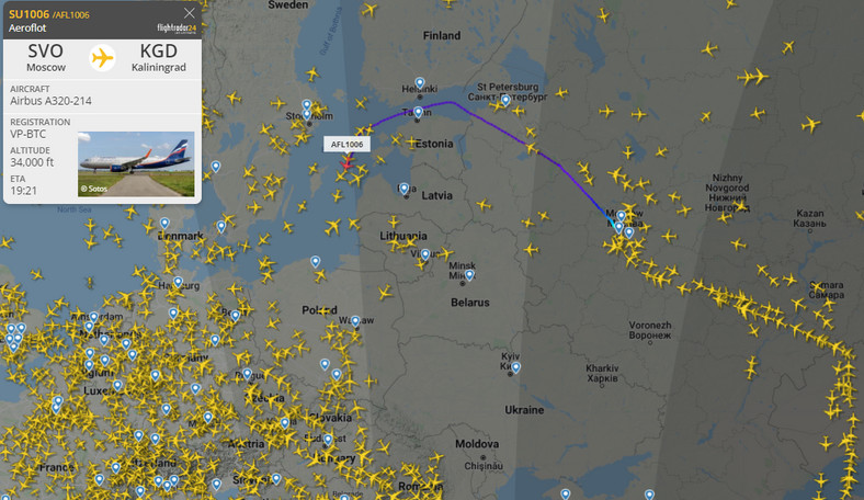 Z powodu sankcji trasa lotów Moskwa — Kaliningrad została znacznie ograniczona