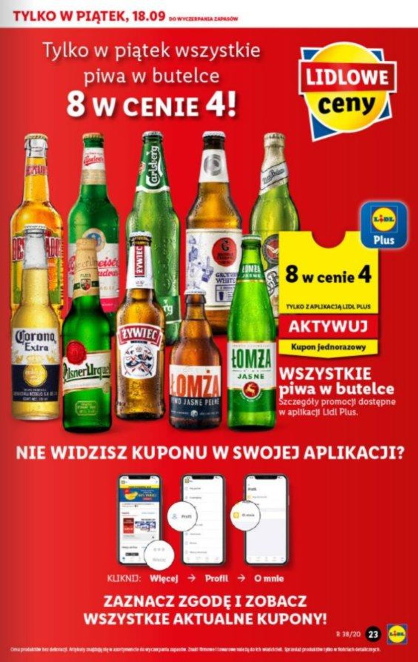 Szczegóły promocji piwnej Lidla na piątek 18 września - 8 w cenie 4.